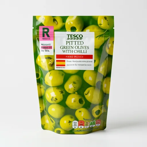 Tesco Pitted Green Olives With Chilli 70G