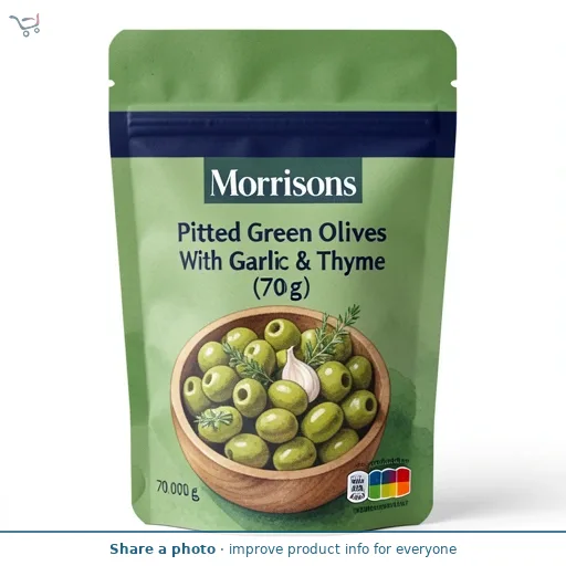 Morrisons Pitted Green Olives With Garlic & Thyme (70g)